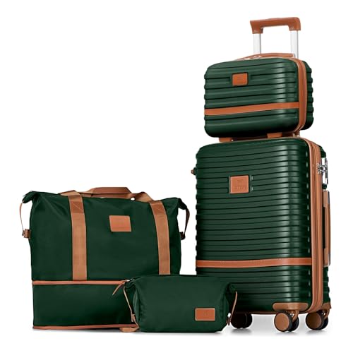 Joyway Carry On Luggage 20 Inch Expandable Suitcase with Spinner Wheel, 4 Piece Hard Shell Luggage Set with TSA Lock(Green brown) - color: Green brown-New, size: 4 Piece Set (13/20 Inch)