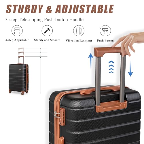 Cosbarn Luggage Sets 5 Piece, Hardshell Suitcases with Wheels, TSA Lock - color: Black