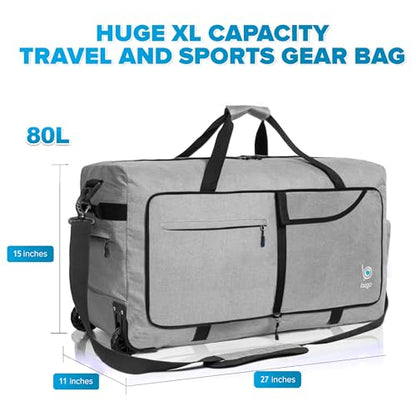 Bago Rolling Duffle Bag with Wheels - 27" 80L Foldable Weekender Bag, Waterproof Travel Duffel Bag, Heavy Duty Lightweight Duffle Bag for Traveling, Rolling Duffel Bag with Wheels (SnowGray2023) - color: SnowGray, size: 80L