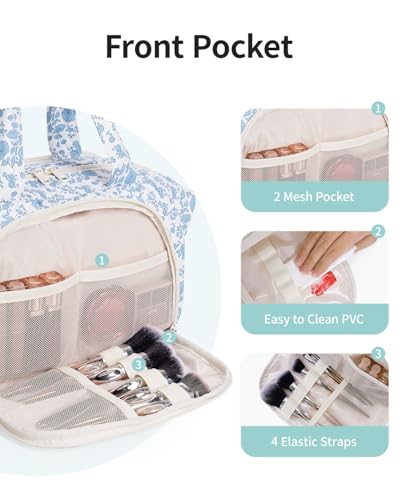 Narwey Travel Toiletry Bag for Women, Large Makeup Cosmetic Organizer Bag - color: ZA-Little Blue Flower