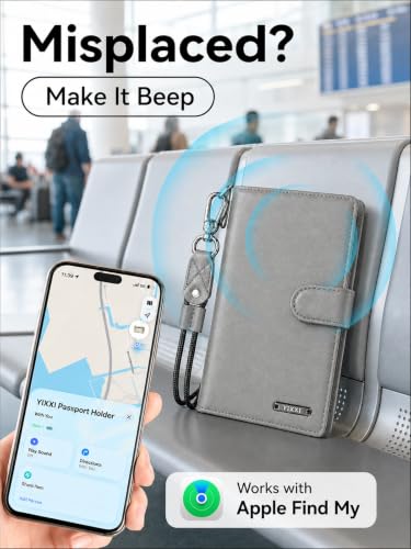 Trackable Passport Holder for Travel, RFID Blocking Wallet, Grey - color: Grey