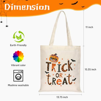 Canvas Tote Bag with Zipper for Women, Halloween Trick or Treat Bags Bulk - color: [A0] Halloween - Beige