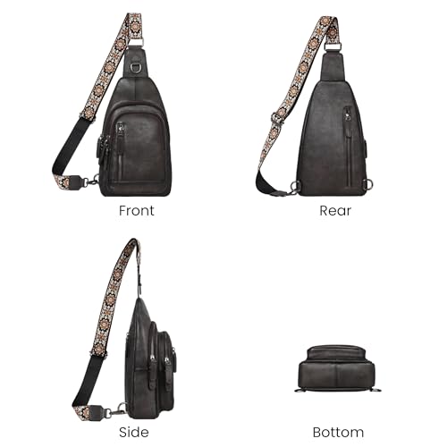 HESHE Leather Sling Bag for Women RFID Crossbody Purse Fanny Pack Chest Bag - color: Grey