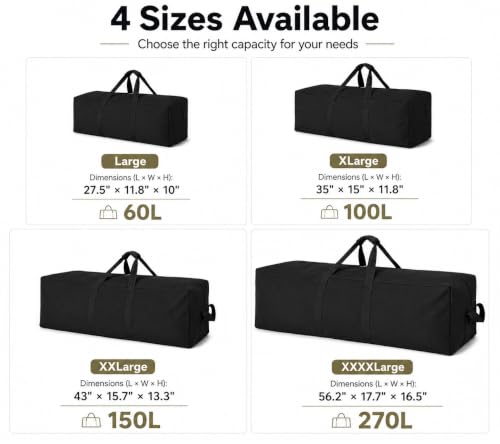 DoYiKe Extra Large Canvas Duffle Bag for Travel Heavy Duty Military Duffel - color: SOBlack, size: 150L