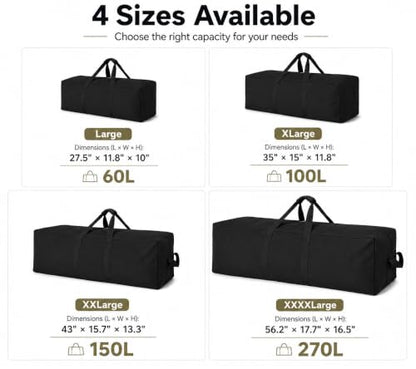 DoYiKe Extra Large Canvas Duffle Bag for Travel Heavy Duty Military Duffel - color: SOBlack, size: 150L