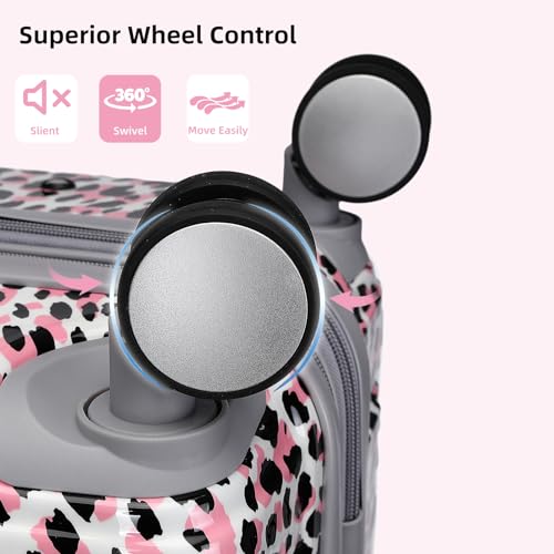 LARVENDER Luggage Sets 3 Piece, Hardside 20 IN Carry on Luggage Airline Approved PC+ABS Suitcase Set with Spinner Wheels TSA Lock, Lightweight Rolling Suitcase for Men and Women, Leopard Pink - color: Leopard Pink 20in, size: 3 Piece Set (20/DB/TB)