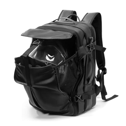 Expandable Motorcycle Helmet Backpack with Vacuum Compression Bag, 60L Carry-On Travel Backpack, Helmet Holder, TSA Lock, 17" Laptop Compartment, Black - style: Backpack + Vacuum Compression Bag
