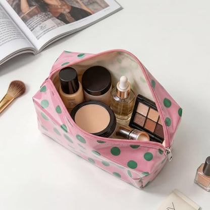 PVC Striped Clear Coated Waterproof Makeup Bag(06Pink Green) - color: 06Pink Green