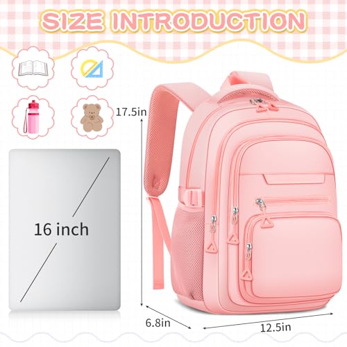 PRAGARI Cute Backpack for School Girls Aesthetic Backpack College Bookbag - color: Pink