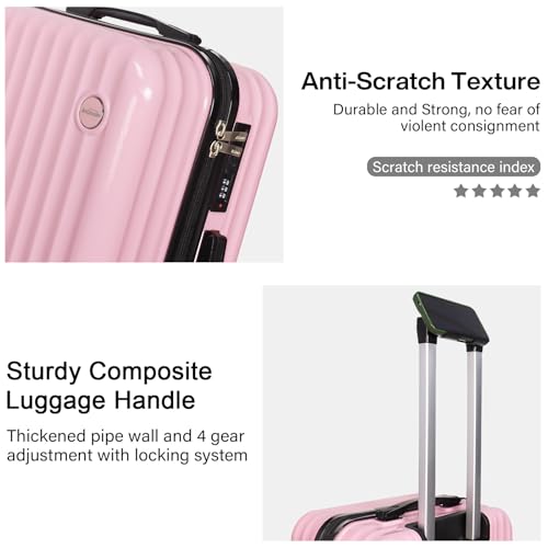 3-Piece Hardside Luggage Set ABS+PC Spinner Suitcase(Pink) - color: Pink, size: Large