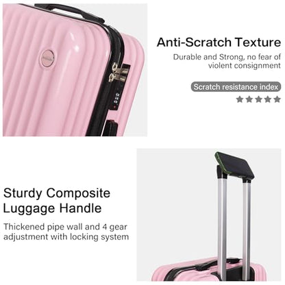 3-Piece Hardside Luggage Set ABS+PC Spinner Suitcase(Pink) - color: Pink, size: Large