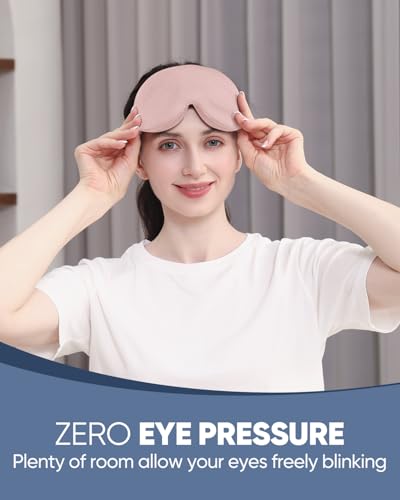 MZOO Luxury Sleep Mask for Women Men Patented Light Blocking Design | Zero Eye Pressure, 3D Contoured Sleeping Mask for Side Sleeper, Breathable, Adjustable, for Travel, Pink - color: E-pink