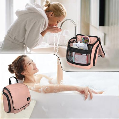 Goloni Hanging Toiletry Bag, 10 Compartments Water-Resistant Makeup Bag with 360° Spinning Metal Hook, Large Travel Cosmetic Organizer for Men & Women, Pink (7.05oz) - color: Pink