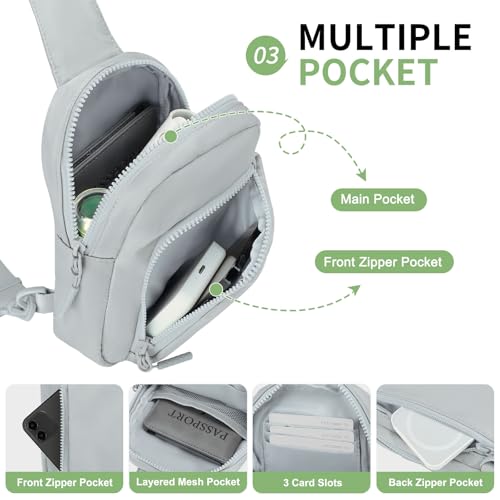 Mini Sling Bag for Men Women Fits for 6.3" Phone, Light Grey - color: 2 Pocket-light Grey