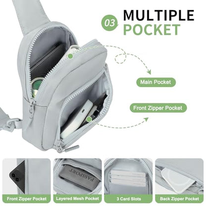 Mini Sling Bag for Men Women Fits for 6.3" Phone, Light Grey - color: 2 Pocket-light Grey