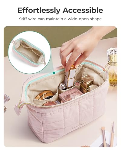 BAGSMART Makeup Bag Travel Toiletry Bag, Wide-open Zipper Pouch, Pink - color: 01-Sakura Pink