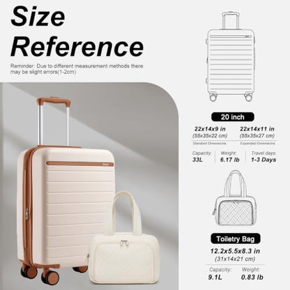 Kono 2-Piece Luggage Set 20in Carry-On luggage Duffel bag Waterproof White - color: Cream White, size: 2-piece set (DB/20")