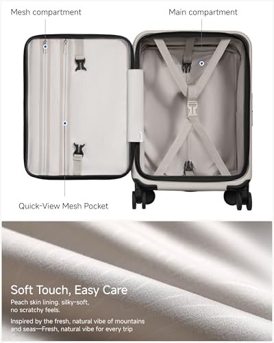 LUGGEX Top Opening Expandable Carry On Suitcase, Beige, 20" - color: Beige, size: 20 Inch (Top Open)
