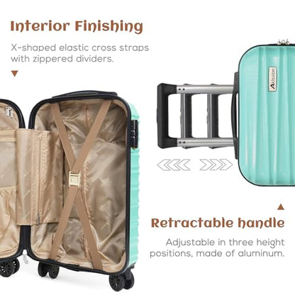Luggage Set 3 Piece Luggage Set ABS hardshell Spinner Wheels Luggage Carry on Suitcase with Weekender bag & Toiletry bag（Mint Green - color: 3pcs Mint Green, size: 20