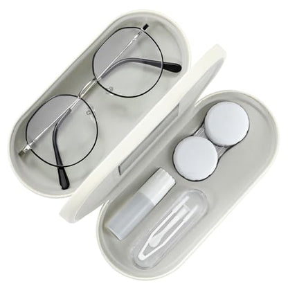 MoKo Double Eyeglass Case,Glasses and contact case 2 in 1 with Mirror - color: Beige