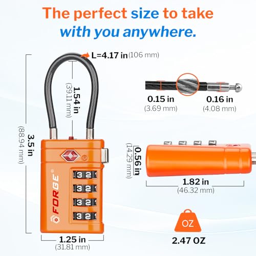 Forge Open Alert TSA Approved Luggage Locks, Orange, 2 Pack Locks. - color: Orange 2 PK