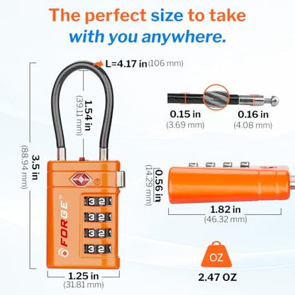 Forge Open Alert TSA Approved Luggage Locks, Orange, 2 Pack Locks. - color: Orange 2 PK