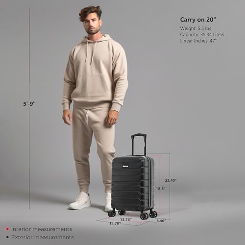 InUSA TREND Luggage with Spinner Wheels | Durable Lightweight Hardshell Suitcase, Travel bag with Handle and Trolley, 20-Inch Carry On Small Luggage | Black - color: Black, size: Carry-on
