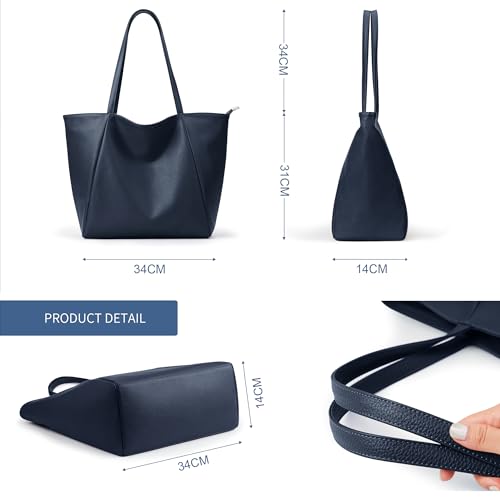 KALIDI Large Tote Bag Vegan Leather 16L Casual Zipper Work Weekender - color: Marine
