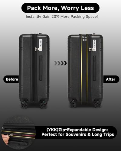 Somago 3 Piece Luggage Set with Cup Holder, Expandable 25% Capacity Suitcase with Shock-Absorbing Braking Spinner Wheels Moon Star Design Hardside Suitcase with TSA Lock (Black,Expandable Sets) - color: Black, size: Expandable 3-Piece Set(20/24/28)