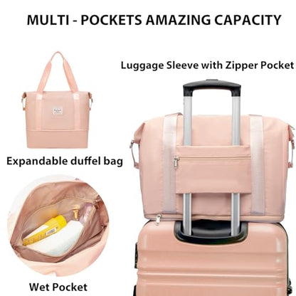 LONG VACATION Luggage Sets, 6 Piece, Hardshell Suitcase with Spinner Wheels - color: PINK, size: 6-Piece Set