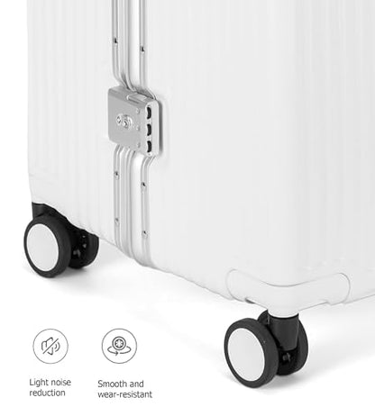 feilario Super Large Aluminum Frame Checked Luggage, Removable Wheels - color: A1-Ivory White, size: 29in