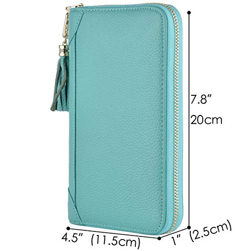 Easyoulife Credit Card Holder Wallet Womens Zipper Leather Case Purse RFID Blocking - color: Teal