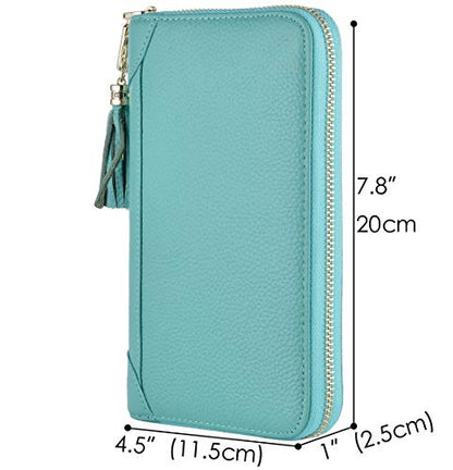 Easyoulife Credit Card Holder Wallet Womens Zipper Leather Case Purse RFID Blocking - color: Teal