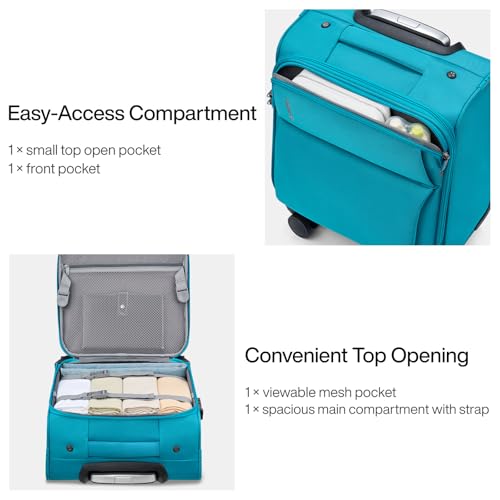 Hanke Underseat Carry On Luggage with Wheels, Small Suitcase, Rolling Bag - color: Caribbean Blue, size: 16 Inch Underseat