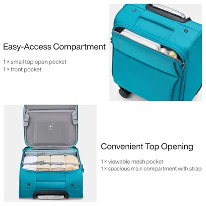 Hanke Underseat Carry On Luggage with Wheels, Small Suitcase, Rolling Bag - color: Caribbean Blue, size: 16 Inch Underseat