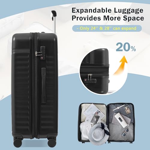 Merax 3 Piece Luggage Sets, Hardside Lightweight Carry on Suitcase - color: Black-1, style: 3 Piece-20+24+28