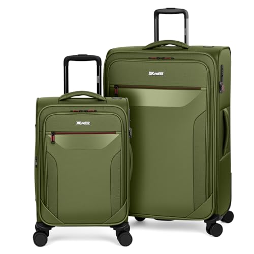 2-Piece Set(22/32in) Upright Spinner Softshell Luggage Sets - color: Green, size: 2-Piece Set (22 inch/32 inch)