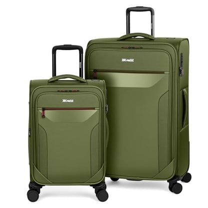 2-Piece Set(22/32in) Upright Spinner Softshell Luggage Sets - color: Green, size: 2-Piece Set (22 inch/32 inch)