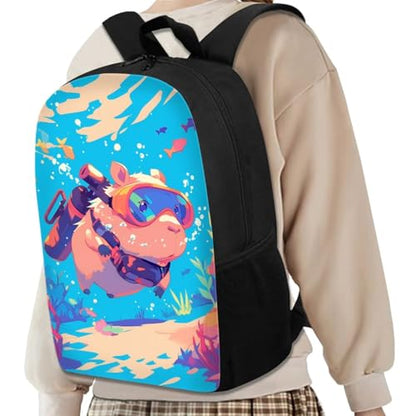 Capybara Dive Design Backpack with Lunch Box for Boys Girls Elementary & Middle School 3-in-1 Set, Durable Lightweight Bookbags for Kids Age 6-8 - color: Capybara Dive