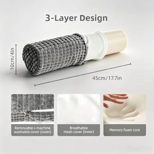 Cervical Pillow for Neck Pain, Memory Foam Neck Roll – Grey - color: Grey