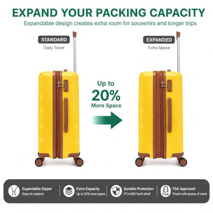 CONCEPTEN Expandable Carry on Luggage 3 Piece Suitcases with Spinner Wheels - color: Yellow, size: 3 Piece