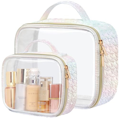 PACKISM Clear Makeup Bag Travel - TSA Approved Toiletry Bag, 2 Pack White - color: Ruched Colorful White