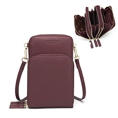 myfriday Small Cell Phone Crossbody Bag, Multi-pocket & 6 Card Slots - color: A-burgundy