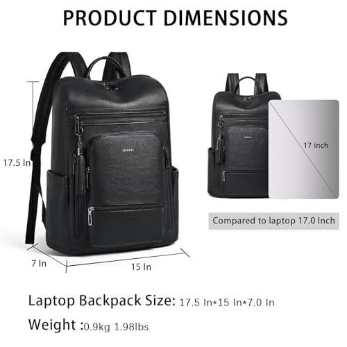 Shrrie Upgraded 17 inch Leather Laptop Backpack for Women - color: Two-tone Black