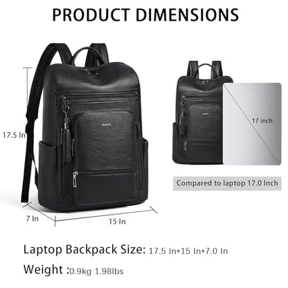 Shrrie Upgraded 17 inch Leather Laptop Backpack for Women - color: Two-tone Black