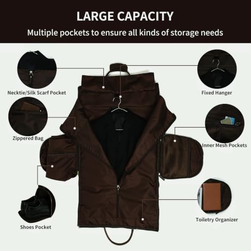 Carry On Garment Bag, Convertible Garment Bag Full Grain Leather Garment Bags for Travel with Shoe Pouch, 2 in 1 Hanging Suitcase Suit Travel Bags for Men，Black - color: black