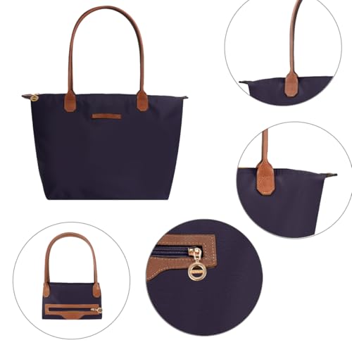 Waterproof Nylon Tote bag for Women Lightweight Designer Handbag with Zipper Stylish and Durable Purse - color: Purple, size: Large
