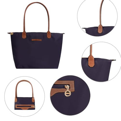 Waterproof Nylon Tote bag for Women Lightweight Designer Handbag with Zipper Stylish and Durable Purse - color: Purple, size: Large