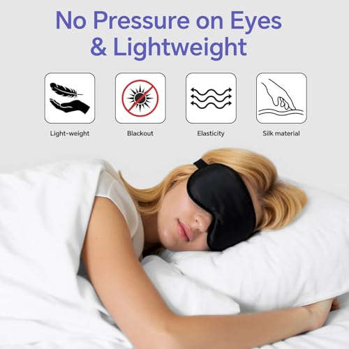 Silk Flat Sleep Eye Mask for Men Women, Non-3D, Black & Pink - color: Black & Pink