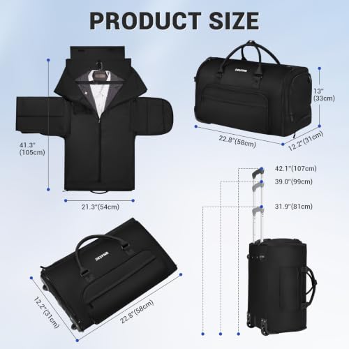 DEVPNR Rolling Garment Bags for Travel 59L, Black - color: Black